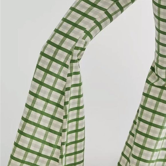 Free People Just Float On Flare Jean Extreme Gingham Mint Green Fray Hem - Picture 4 of 6
